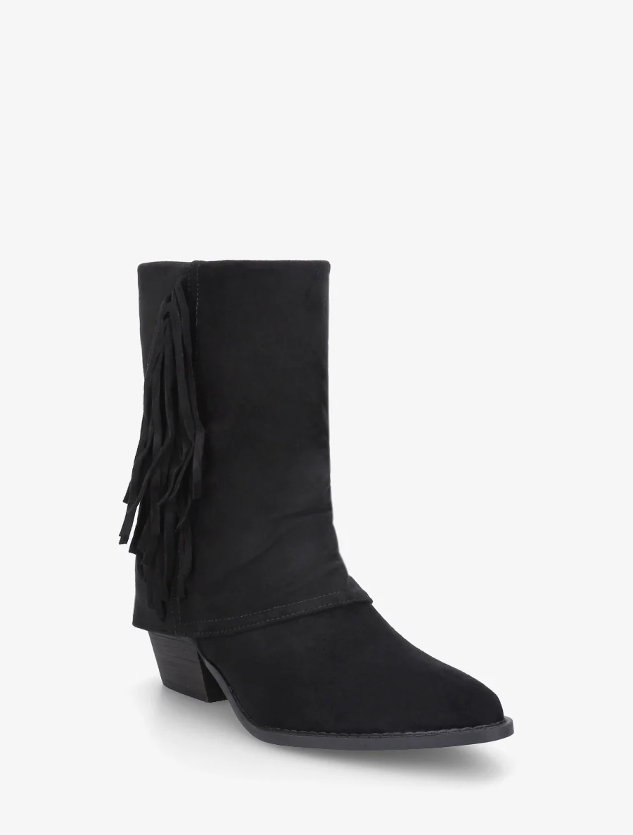 Bottines à revers et franges - Noir - Image 2