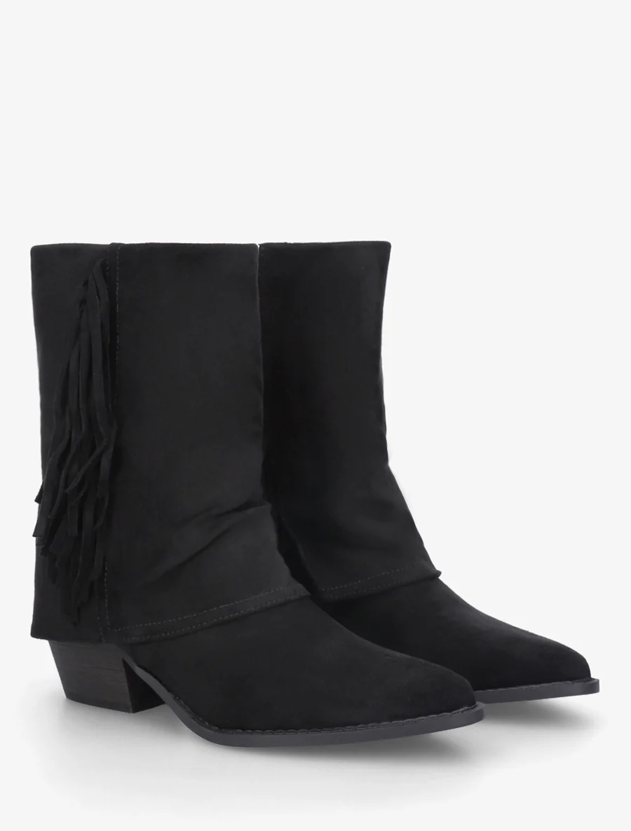Bottines à revers et franges - Noir - Image 4