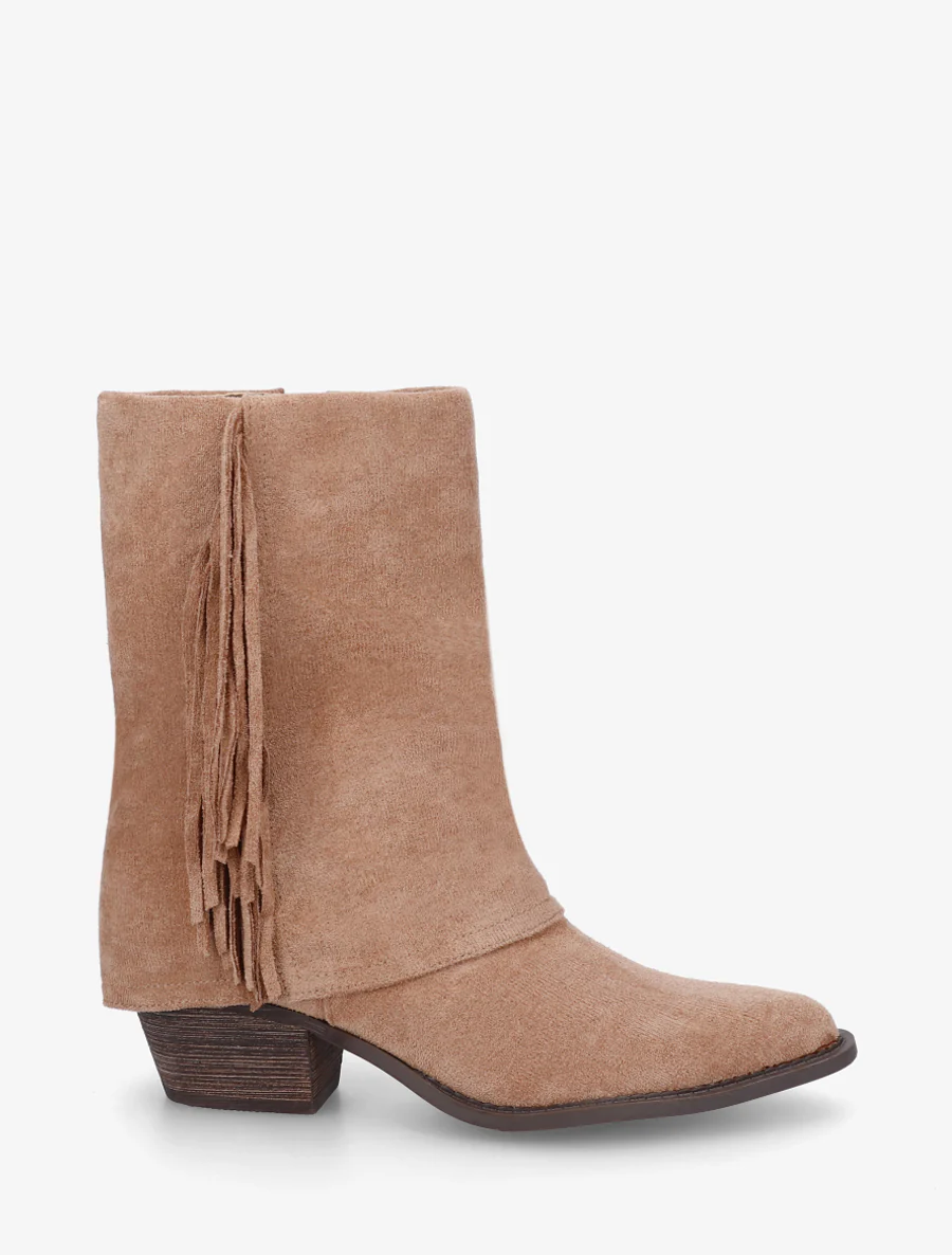Bottines à revers et franges - Taupe