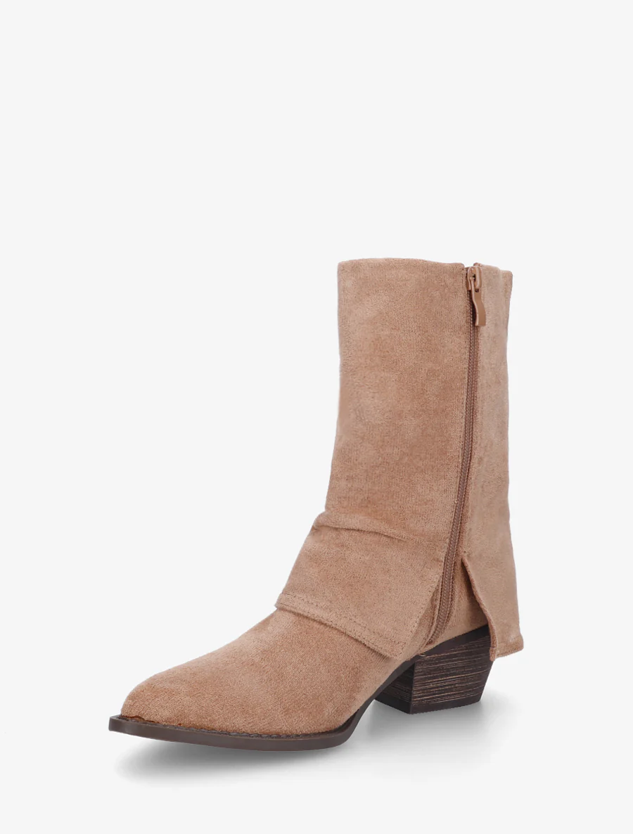 Bottines à revers et franges - Taupe - Image 3