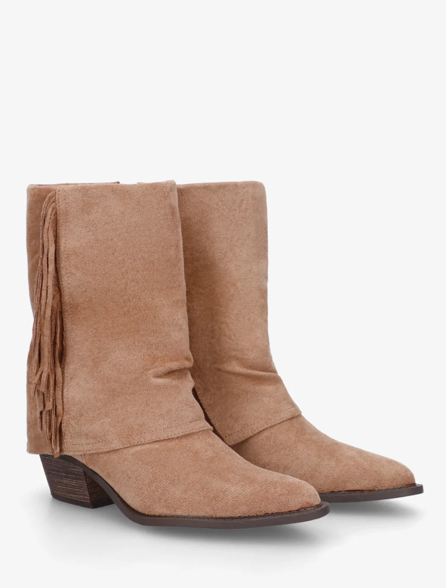 Bottines à revers et franges - Taupe - Image 4