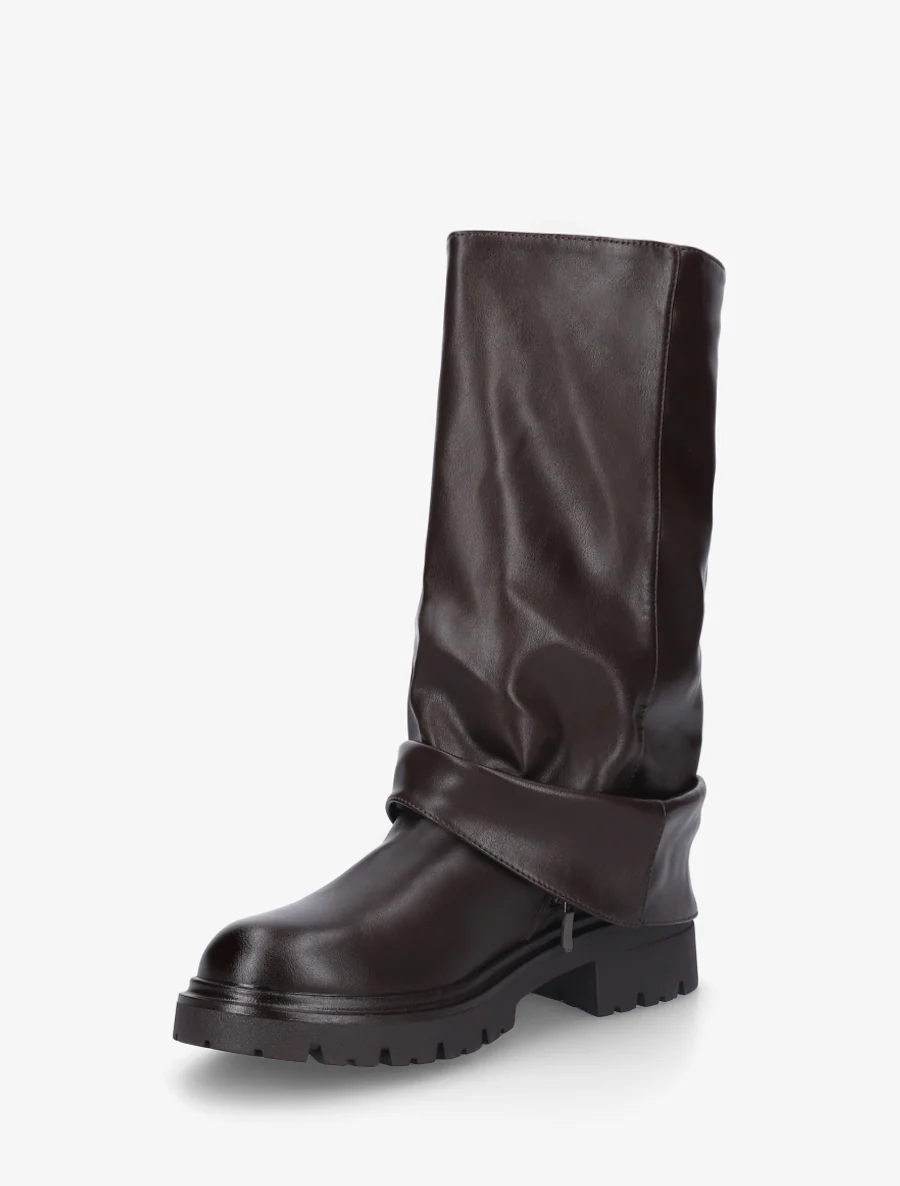 Bottines à revers et sanglées en simili - Marron - Image 3