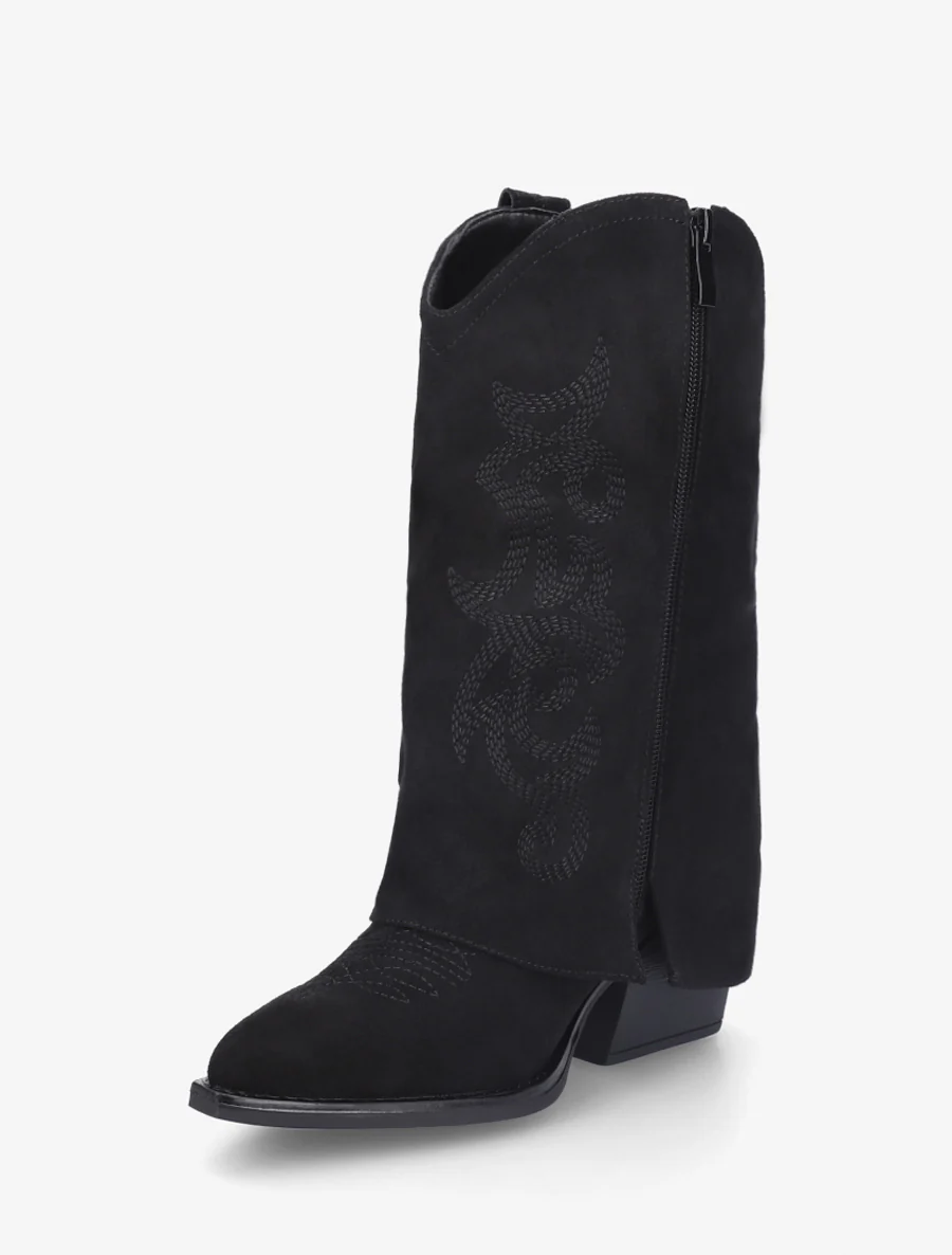 Bottines à revers et sûrpiqures en suédine - Noir - Image 3