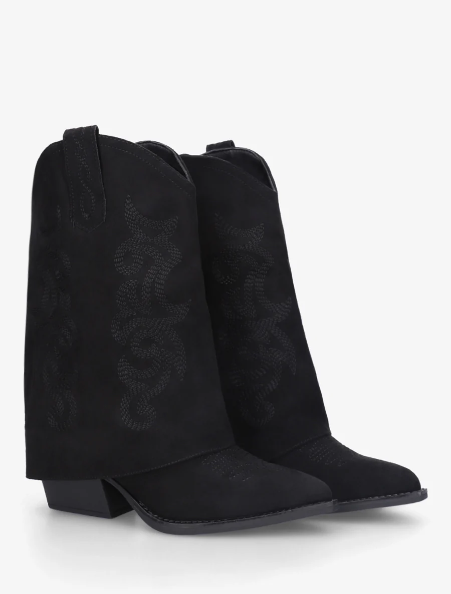 Bottines à revers et sûrpiqures en suédine - Noir - Image 4
