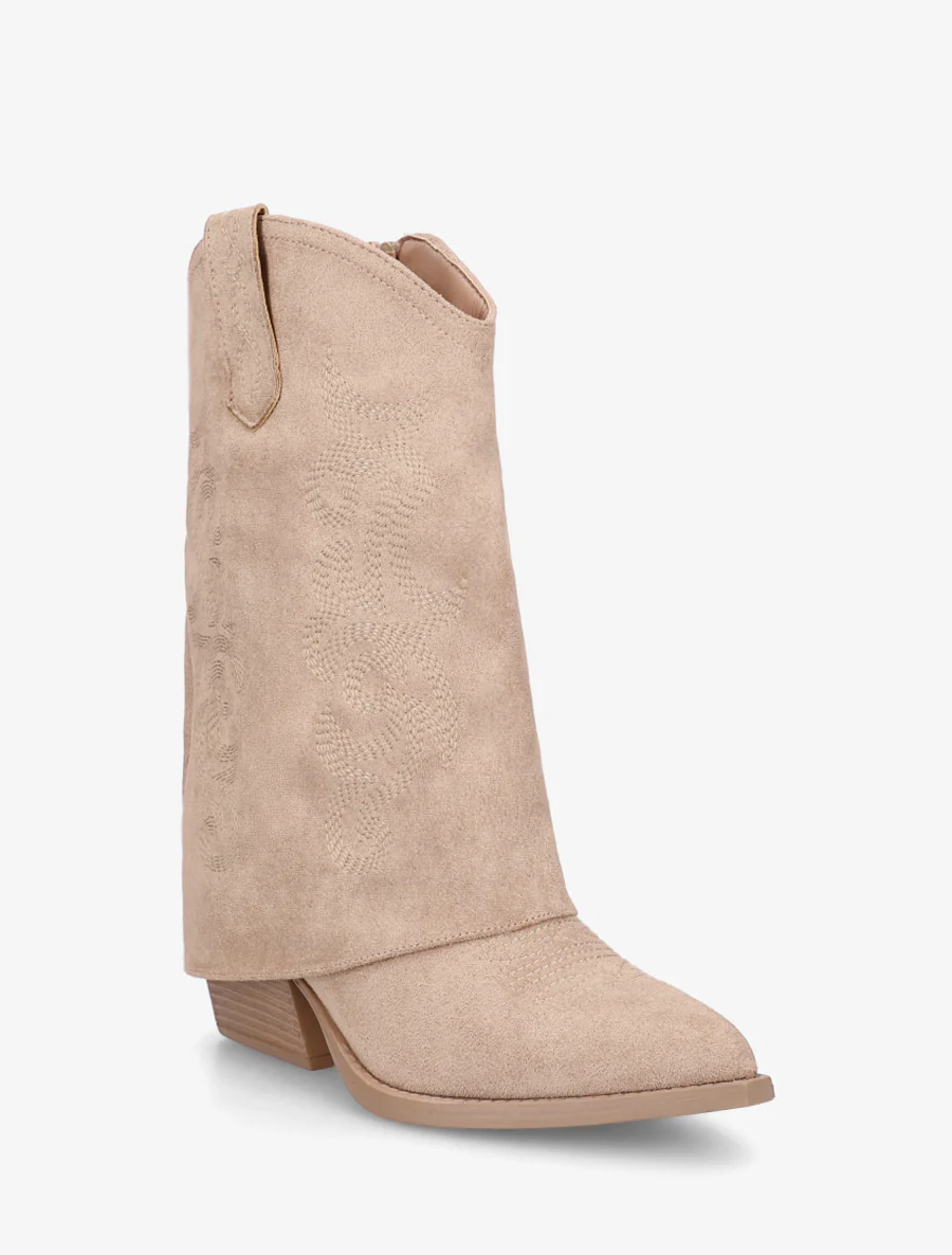 Bottines à revers et sûrpiqures en suédine - Taupe - Image 2