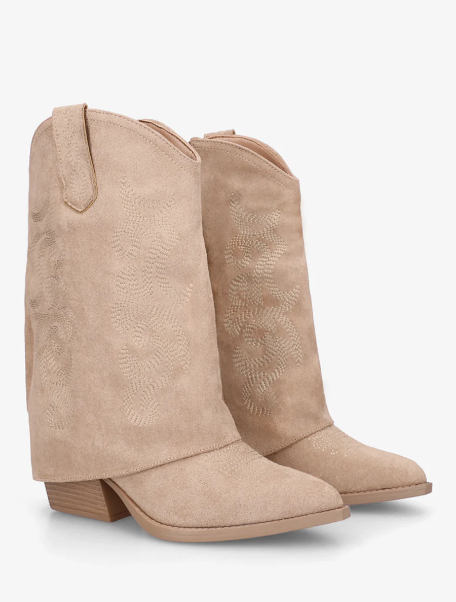 Bottines à revers et sûrpiqures en suédine - Taupe - Image 4