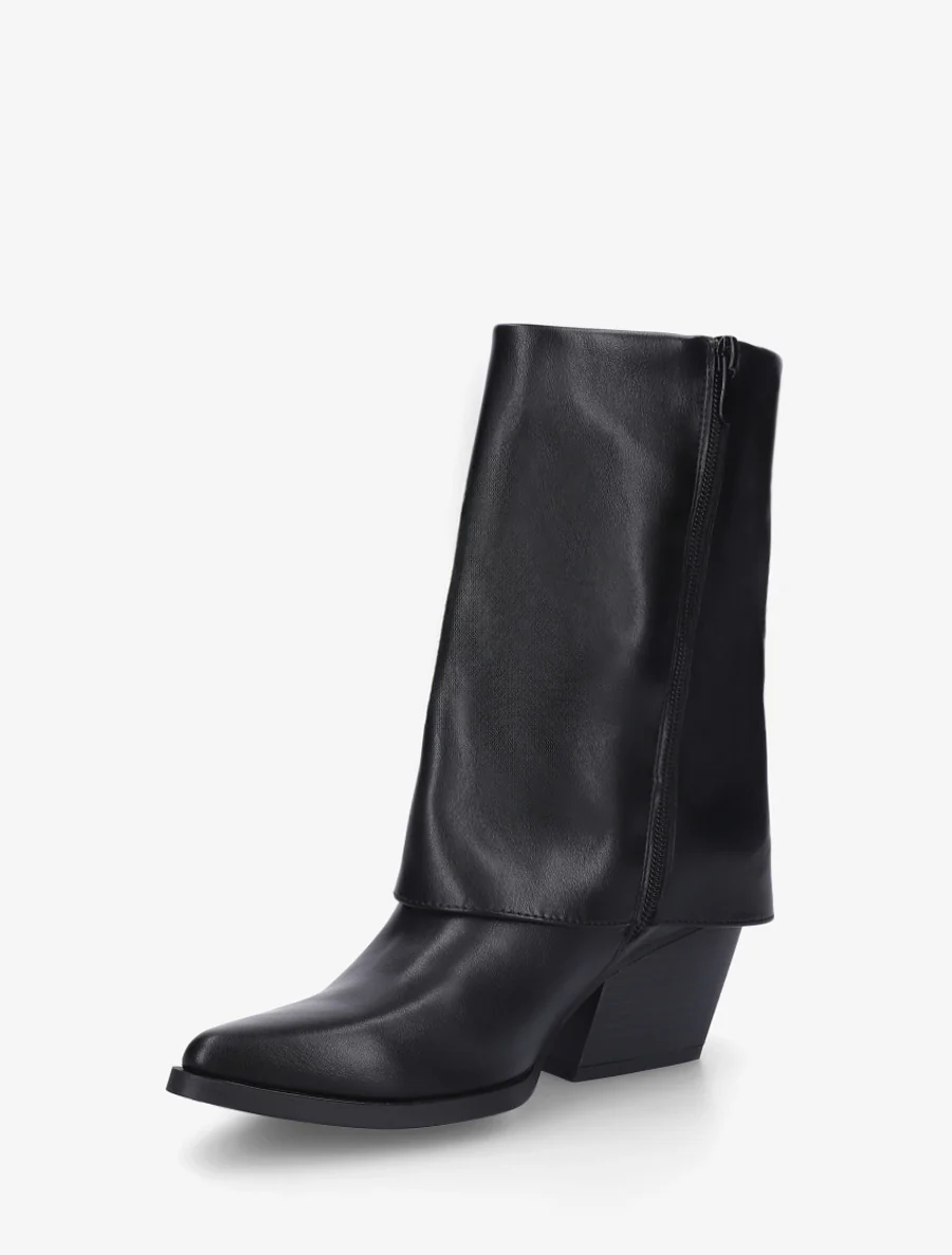 Bottines à revers et surpiqûres - Noir - Image 3