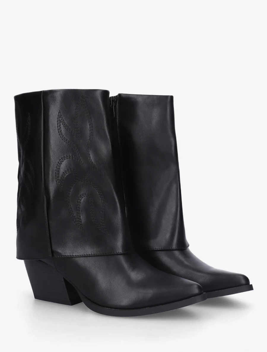 Bottines à revers et surpiqûres - Noir - Image 4