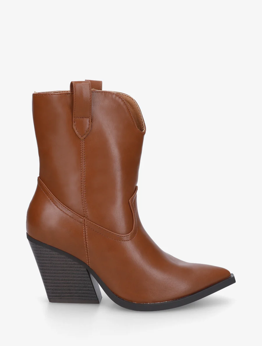 Bottines à talon bottier en simili - Camel