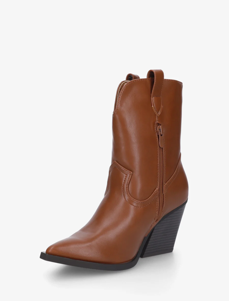 Bottines à talon bottier en simili - Camel - Image 3