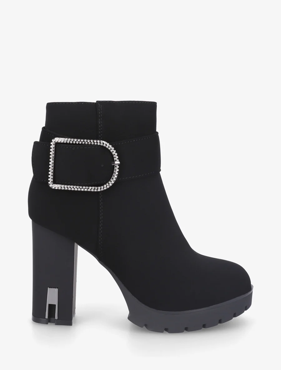 Bottines à talon et boucle à strass - Noir
