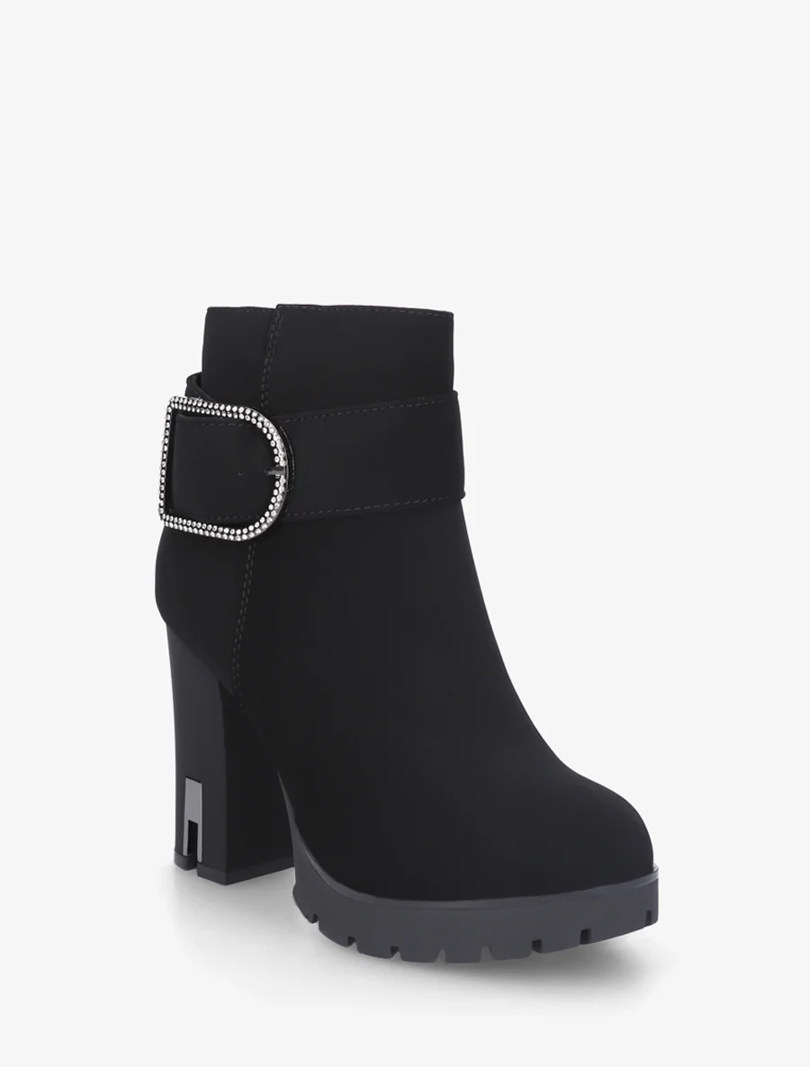 Bottines à talon et boucle à strass - Noir - Image 2