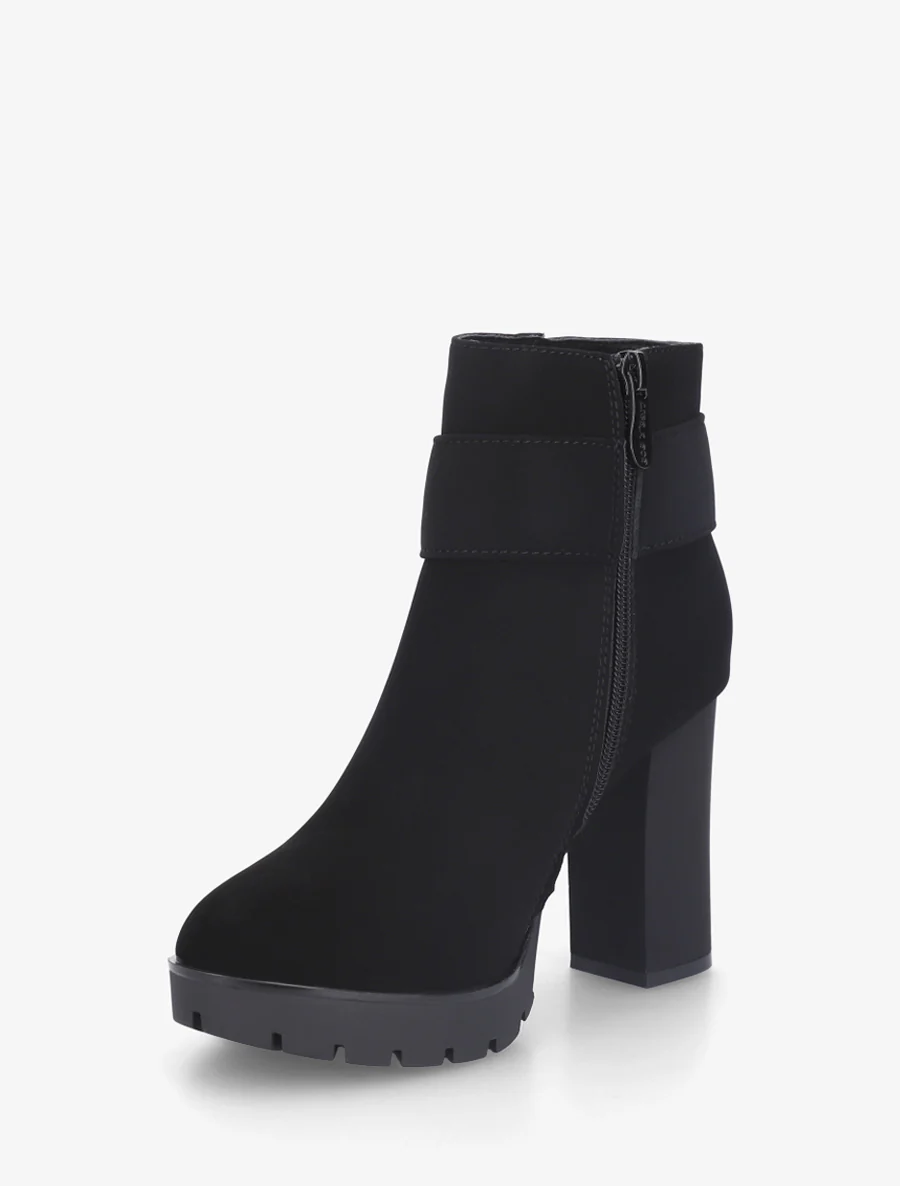 Bottines à talon et boucle à strass - Noir - Image 3