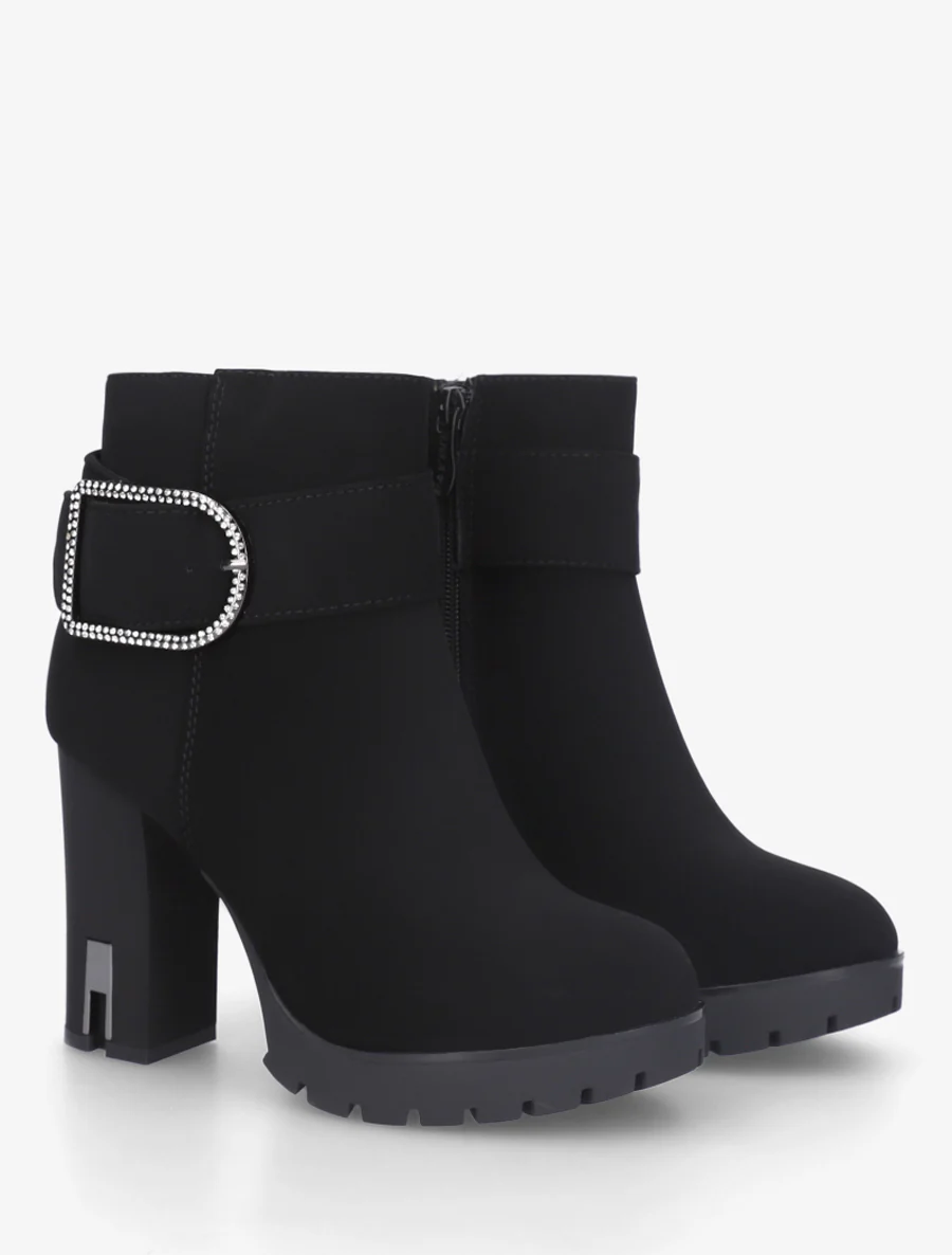 Bottines à talon et boucle à strass - Noir - Image 4