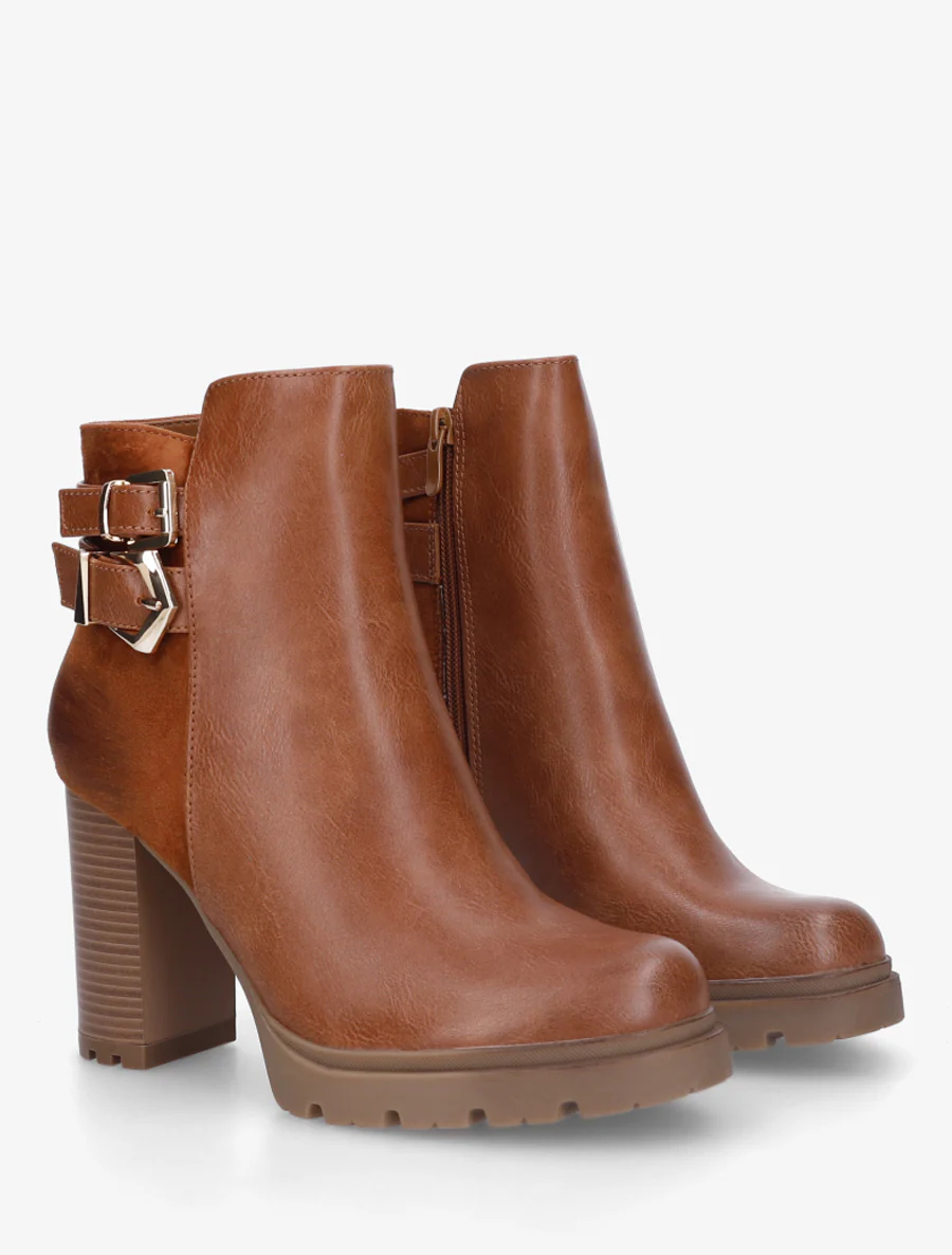 Bottines à talon et boucles - Camel - Image 4