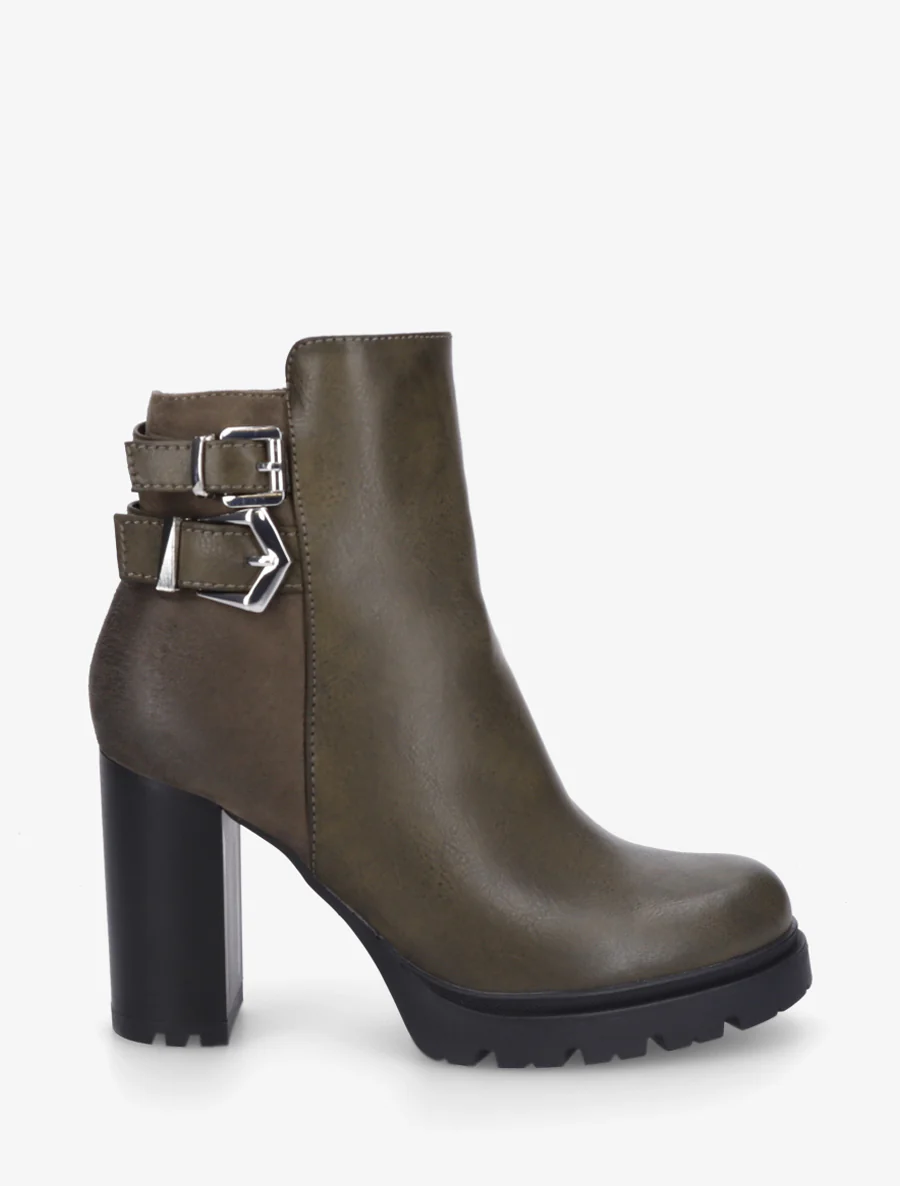 Bottines à talon et boucles - Kaki