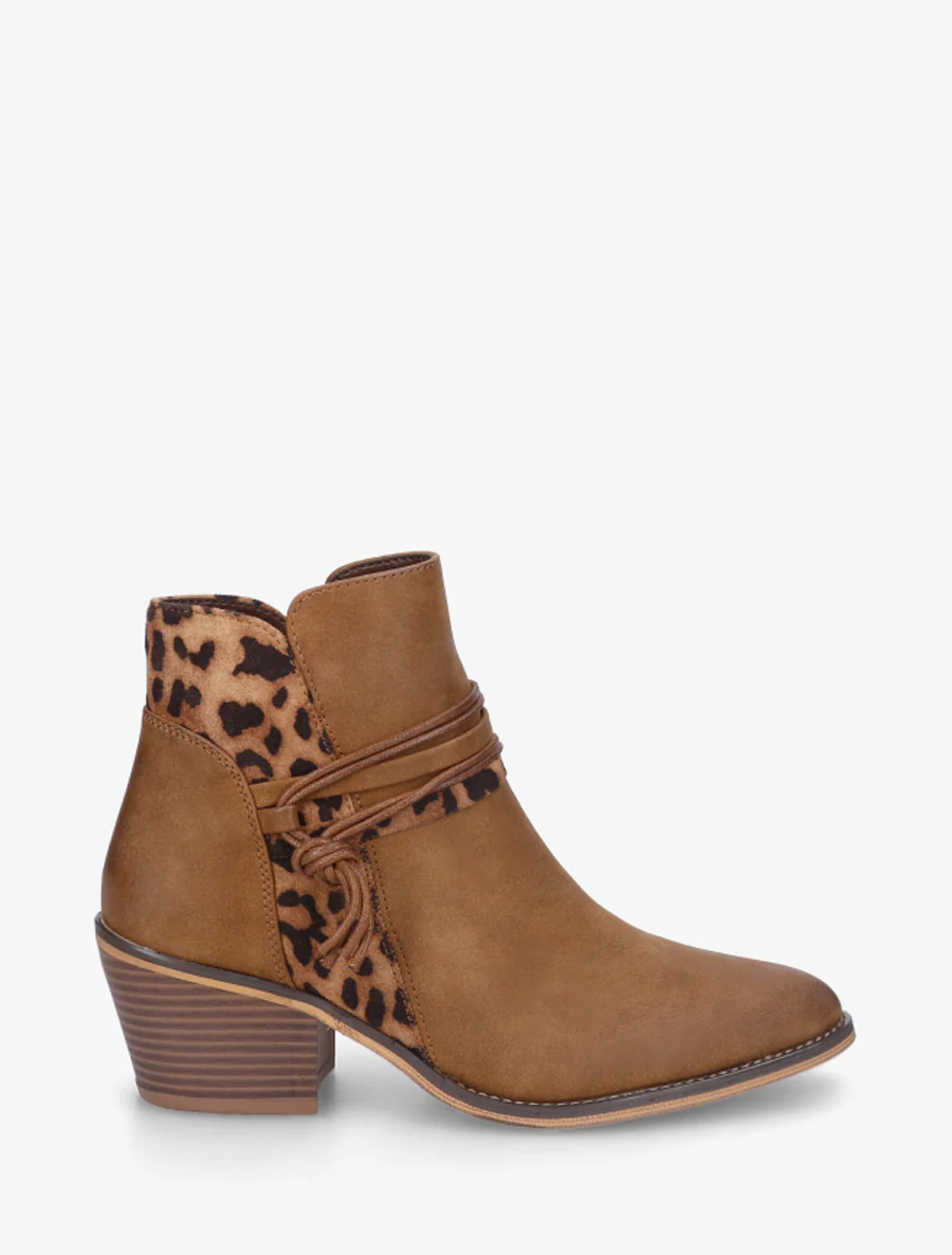 Bottines à talon et imprimé léopard - Camel