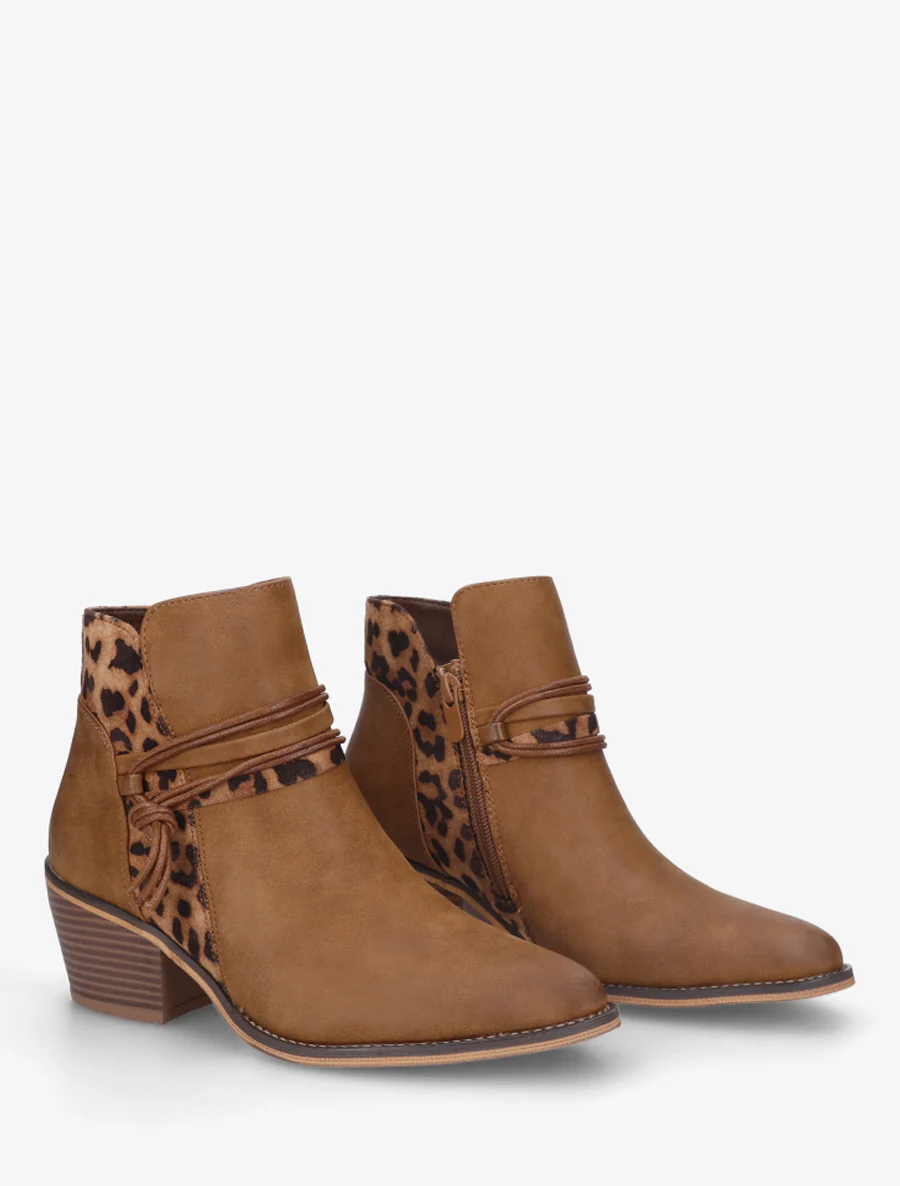Bottines à talon et imprimé léopard - Camel - Image 4