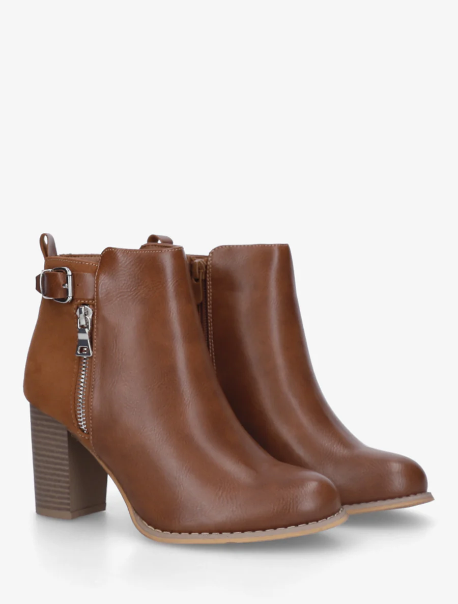 Bottines à zip décoratif et sangle - Camel - Image 4