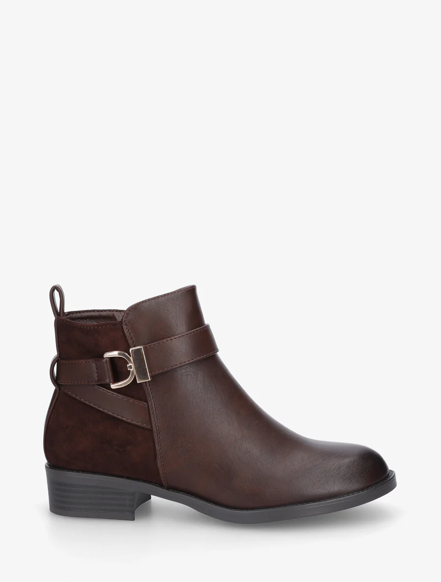 Bottines bi-matière à boucle métallique - Marron