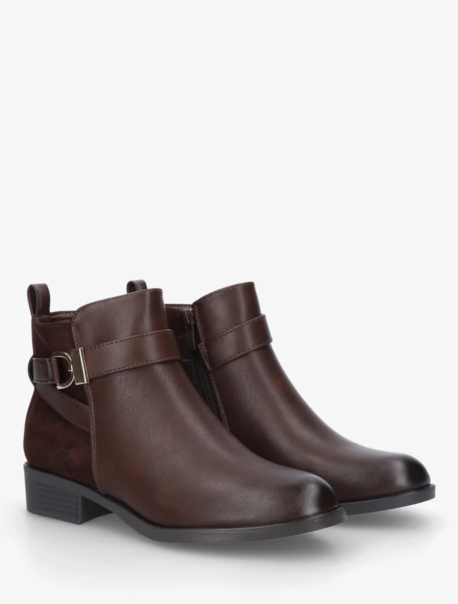Bottines bi-matière à boucle métallique - Marron - Image 4