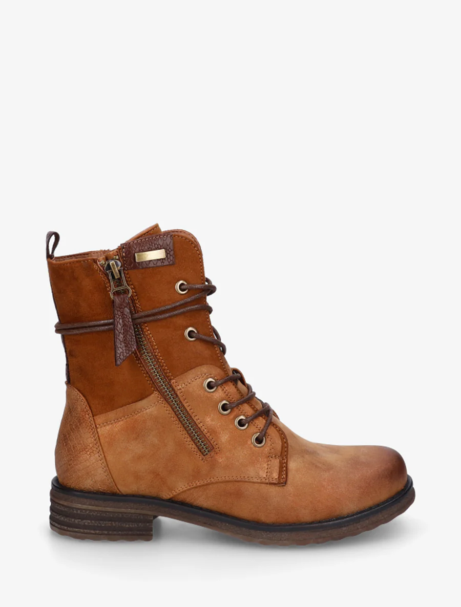 Bottines bi-matière à contrefort imprimé croco - Camel