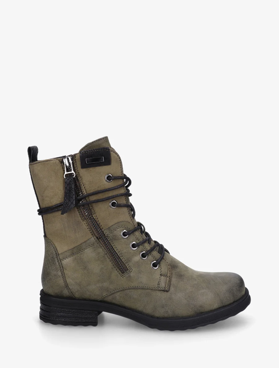 Bottines bi-matière à contrefort imprimé croco - Kaki