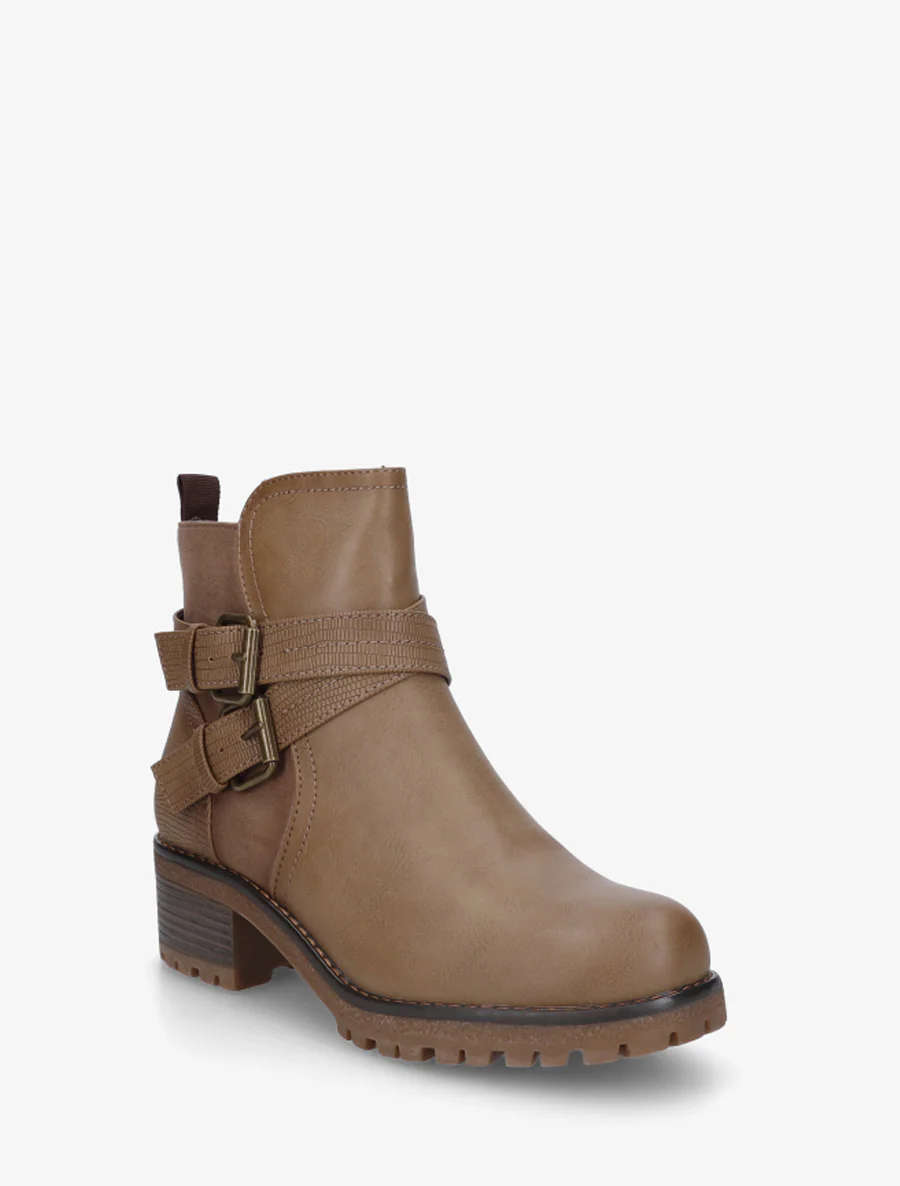 Bottines bi-matière à double sangles - Taupe - Image 2