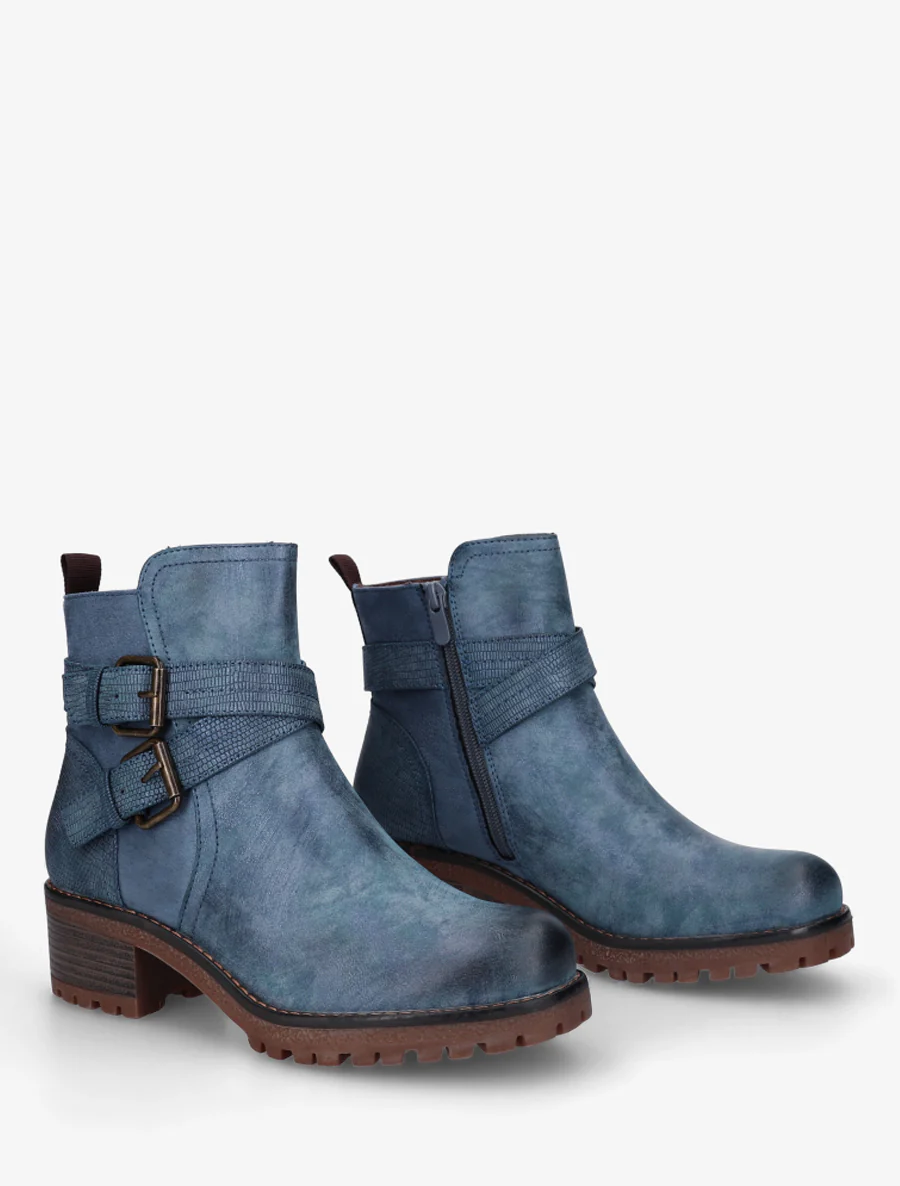 Bottines bi-matière à double sangles - Bleu - Image 4