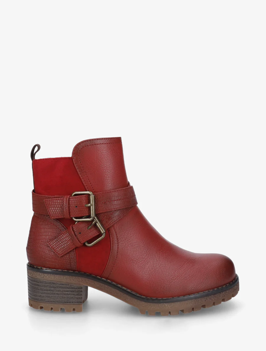Bottines bi-matière à double sangles - Rouge