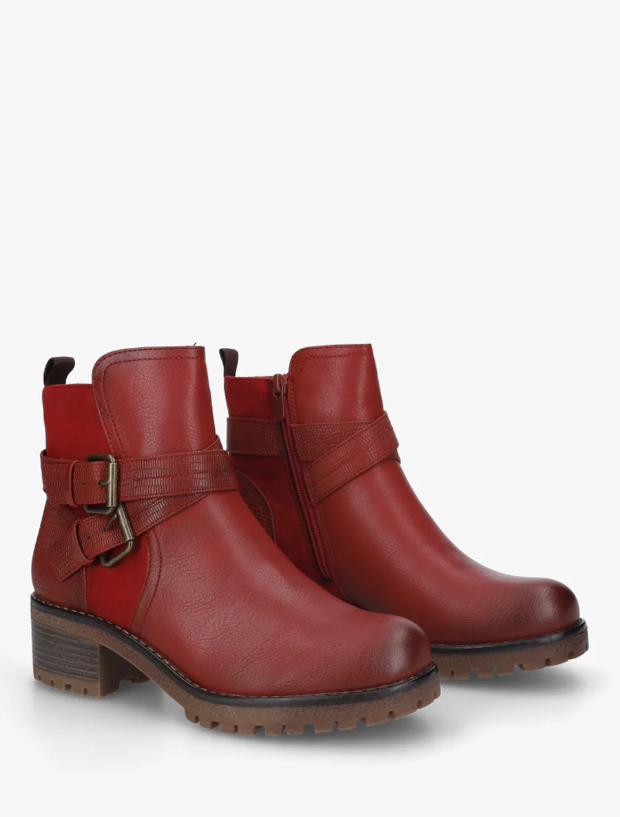 Bottines bi-matière à double sangles - Rouge - Image 4