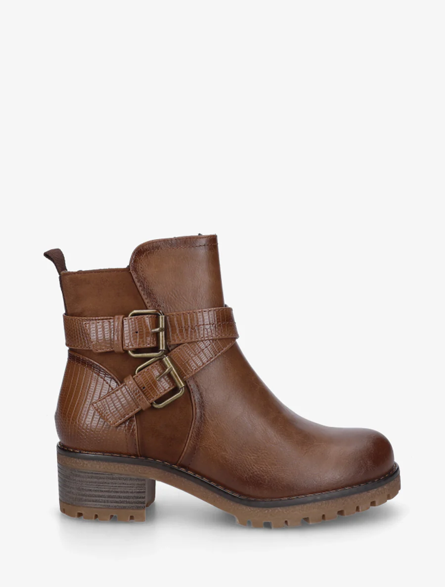 Bottines bi-matière à double sangles - Marron