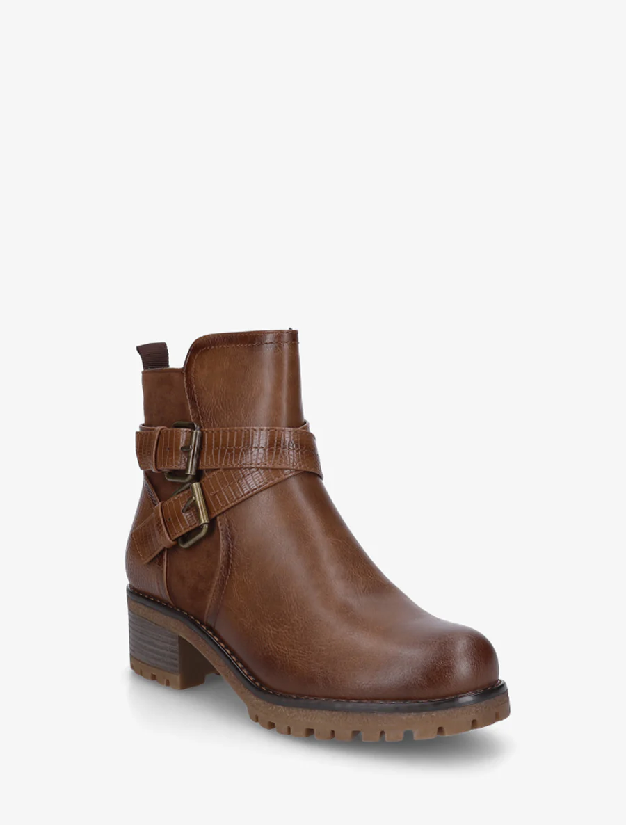 Bottines bi-matière à double sangles - Marron - Image 2