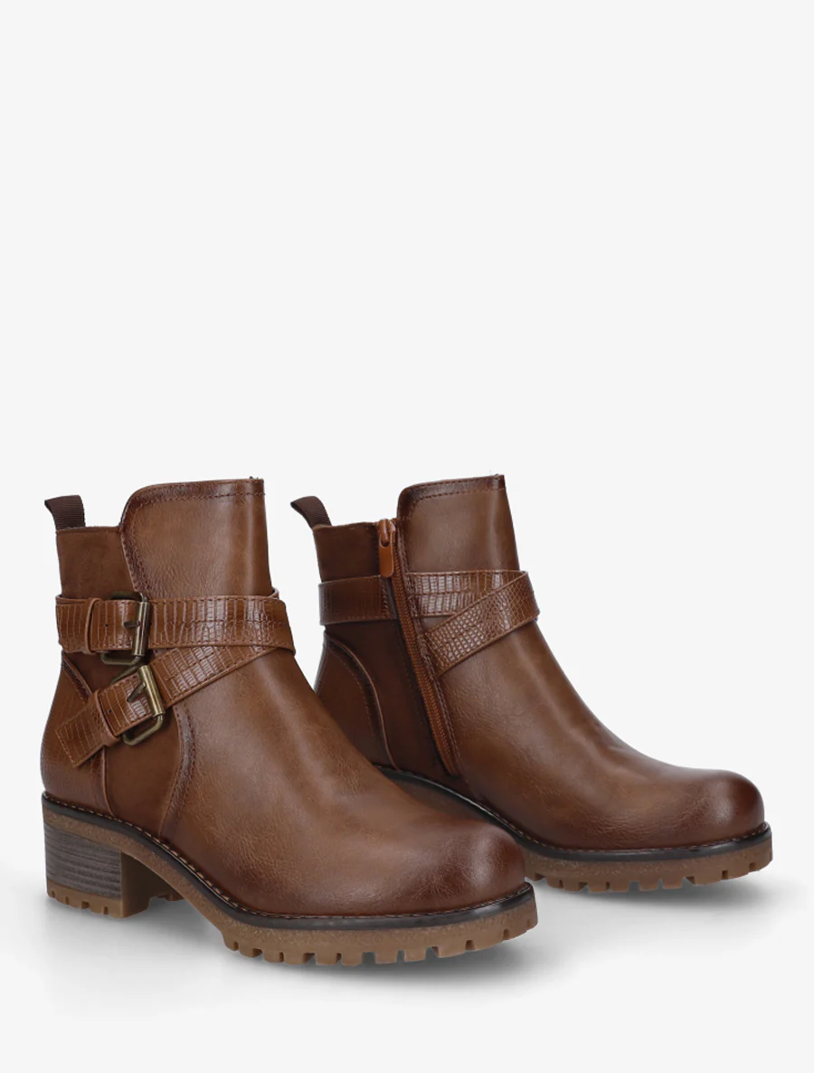 Bottines bi-matière à double sangles - Marron - Image 4