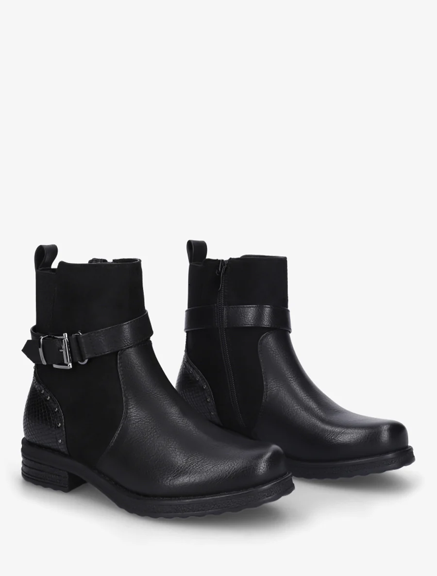 Bottines bi-matières à contrefort élastiqué - Noir - Image 4