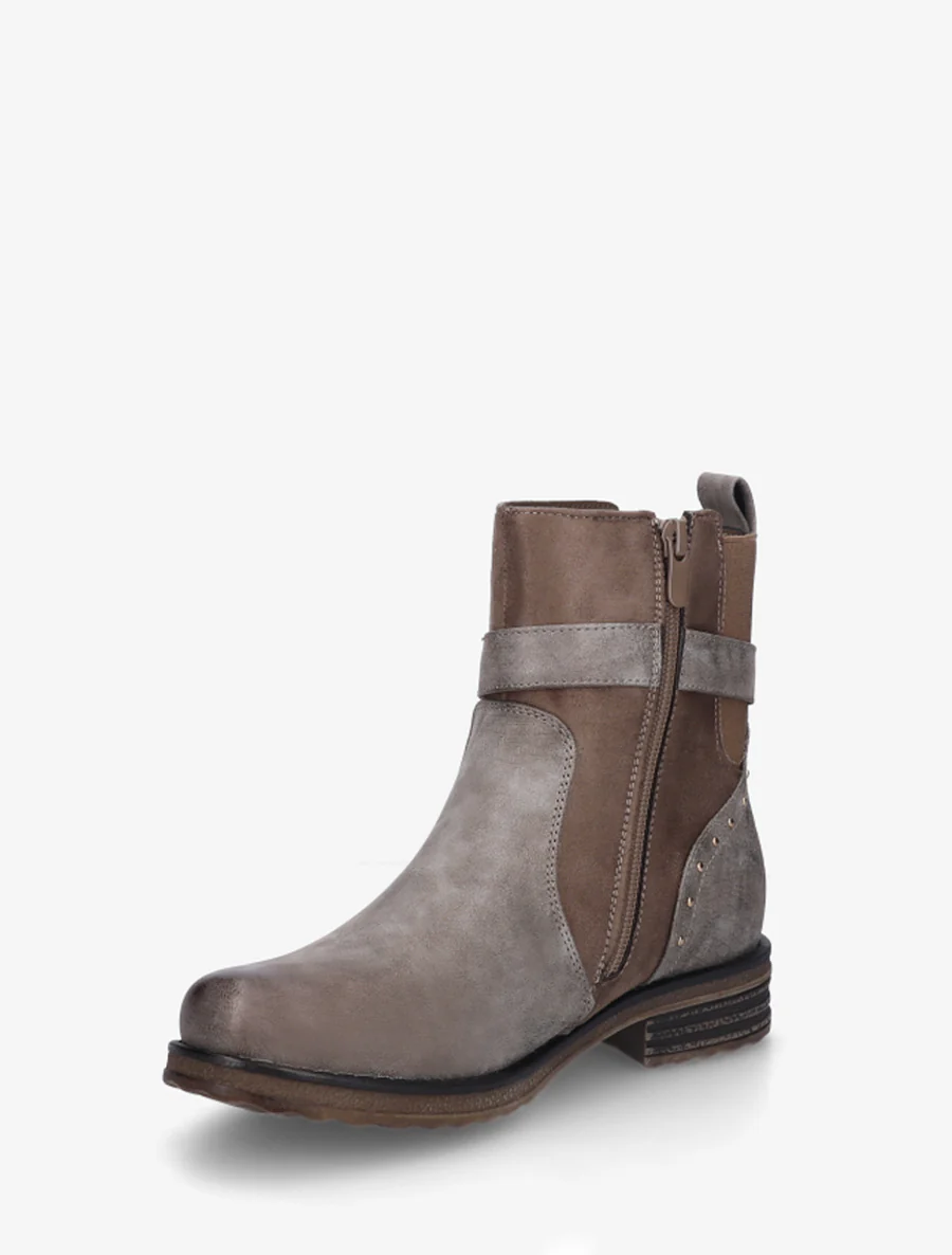 Bottines bi-matières à contrefort élastiqué - Taupe - Image 3