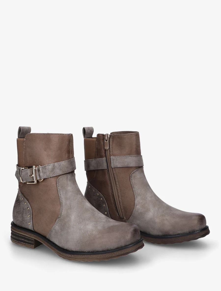 Bottines bi-matières à contrefort élastiqué - Taupe - Image 4
