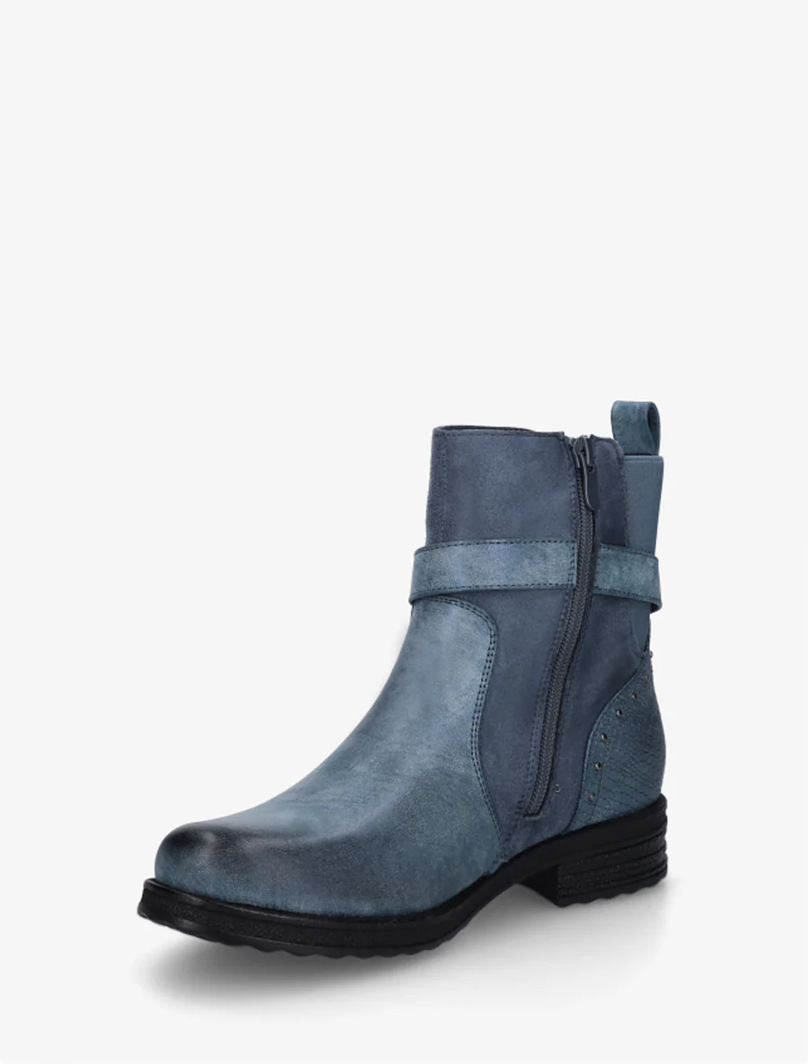 Bottines bi-matières à contrefort élastiqué - Bleu - Image 3