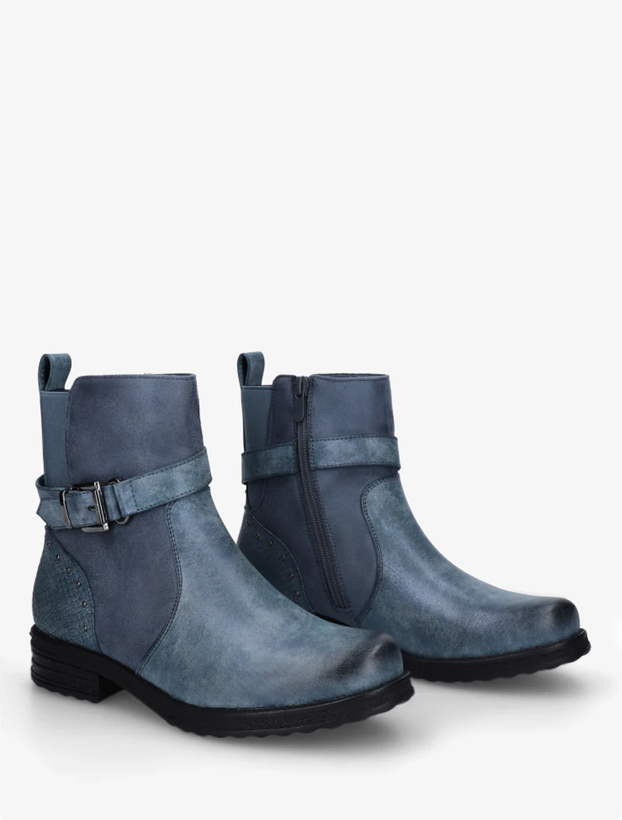 Bottines bi-matières à contrefort élastiqué - Bleu - Image 4