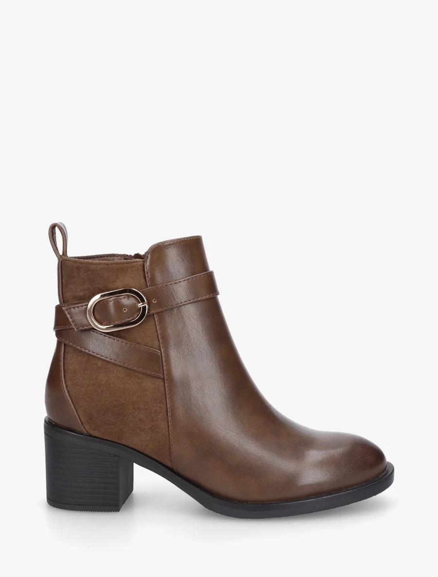 Bottines bimatière à talon - Marron