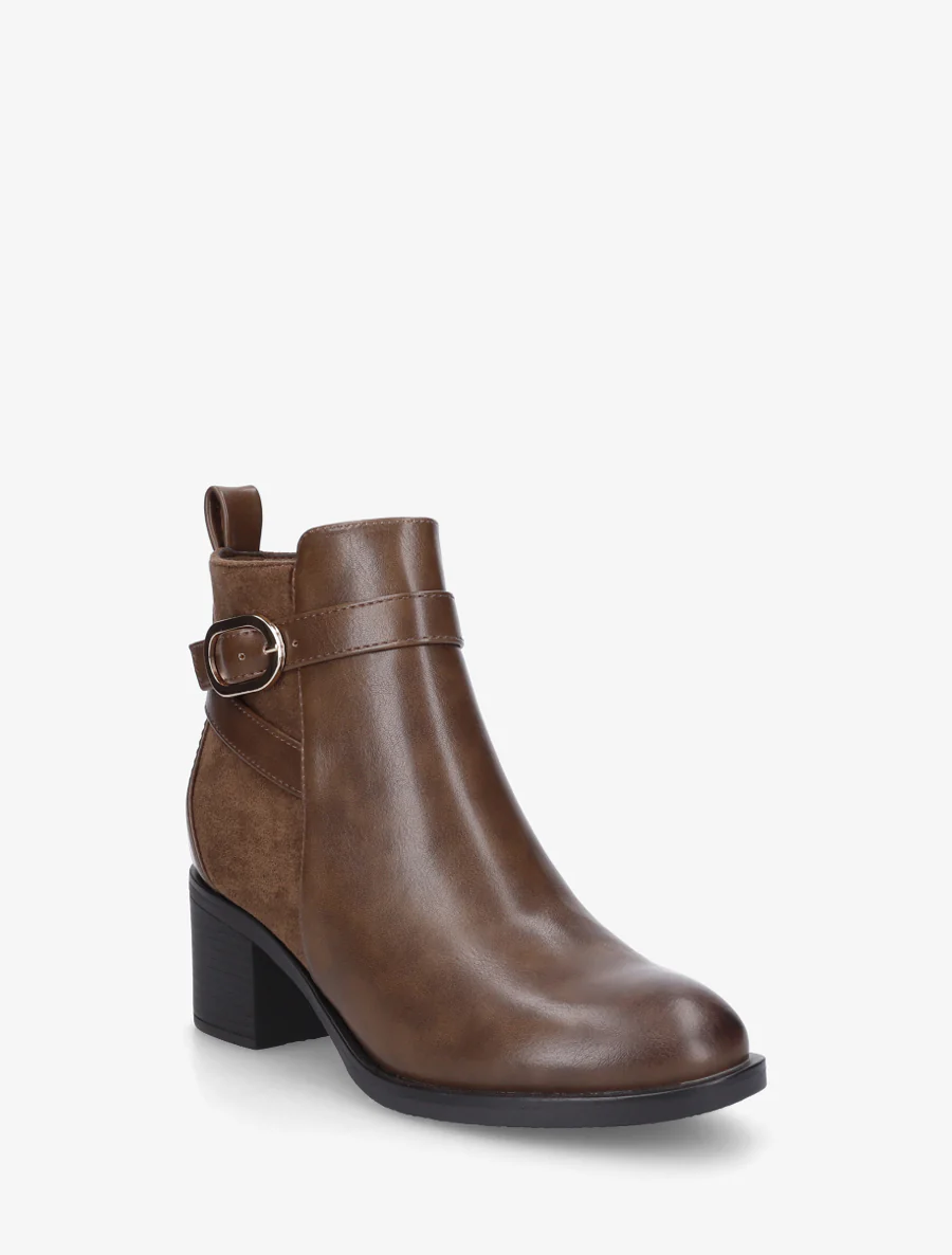 Bottines bimatière à talon - Marron - Image 2