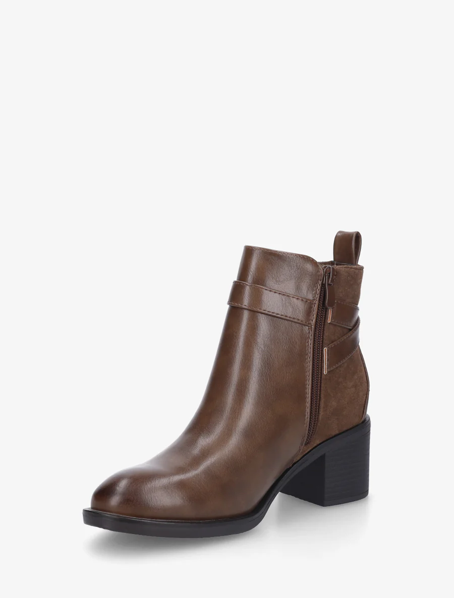 Bottines bimatière à talon - Marron - Image 3