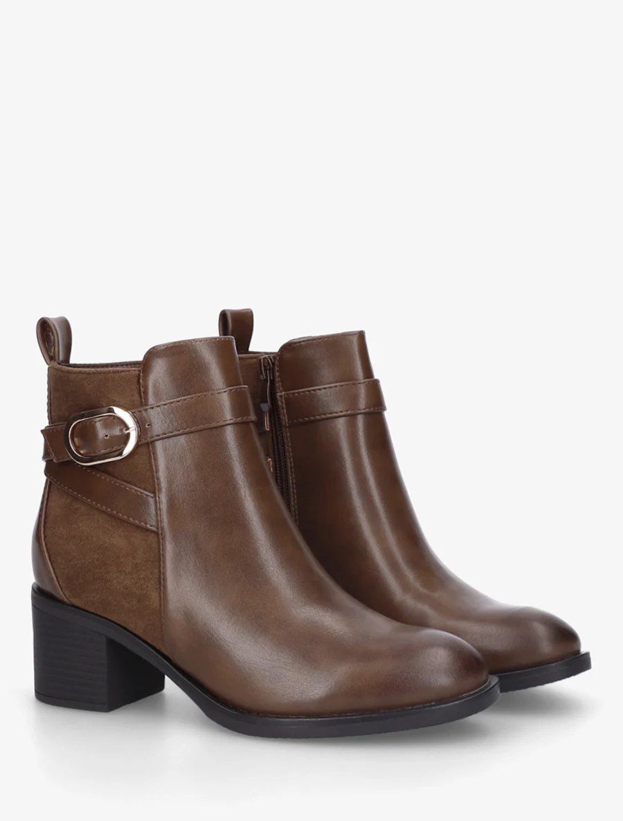 Bottines bimatière à talon - Marron - Image 4