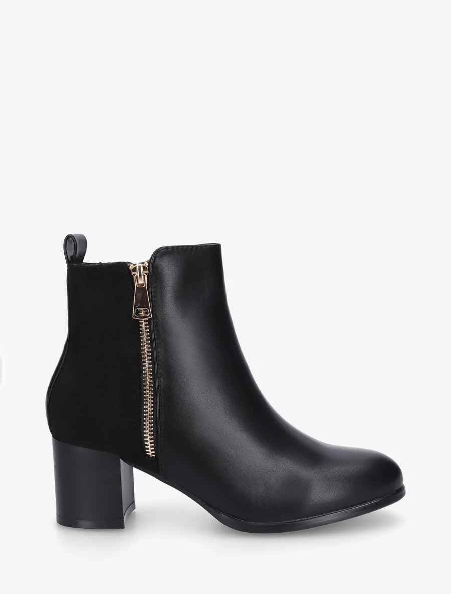 Bottines bimatière à zip décoratif - Noir