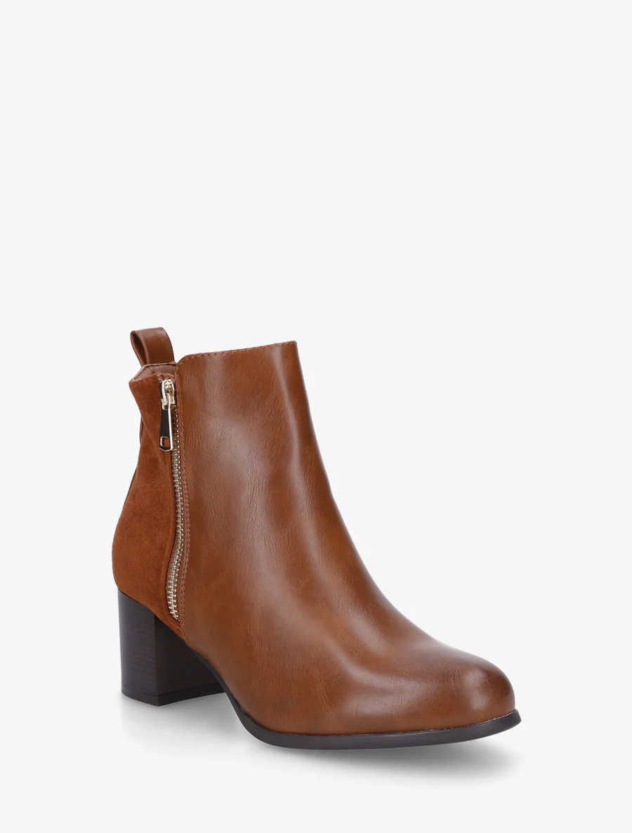 Bottines bimatière à zip décoratif - Camel - Image 2