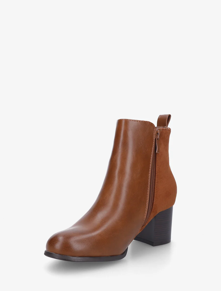 Bottines bimatière à zip décoratif - Camel - Image 3