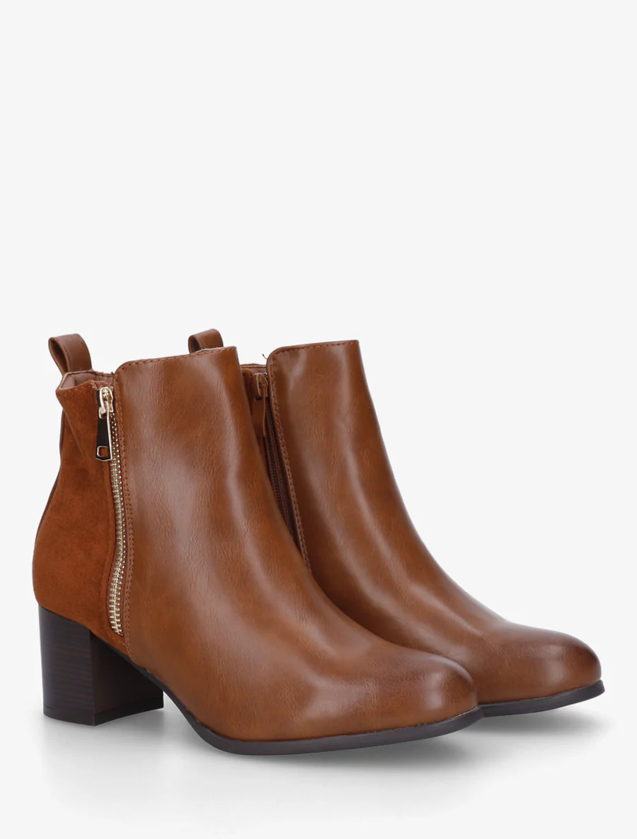 Bottines bimatière à zip décoratif - Camel - Image 4