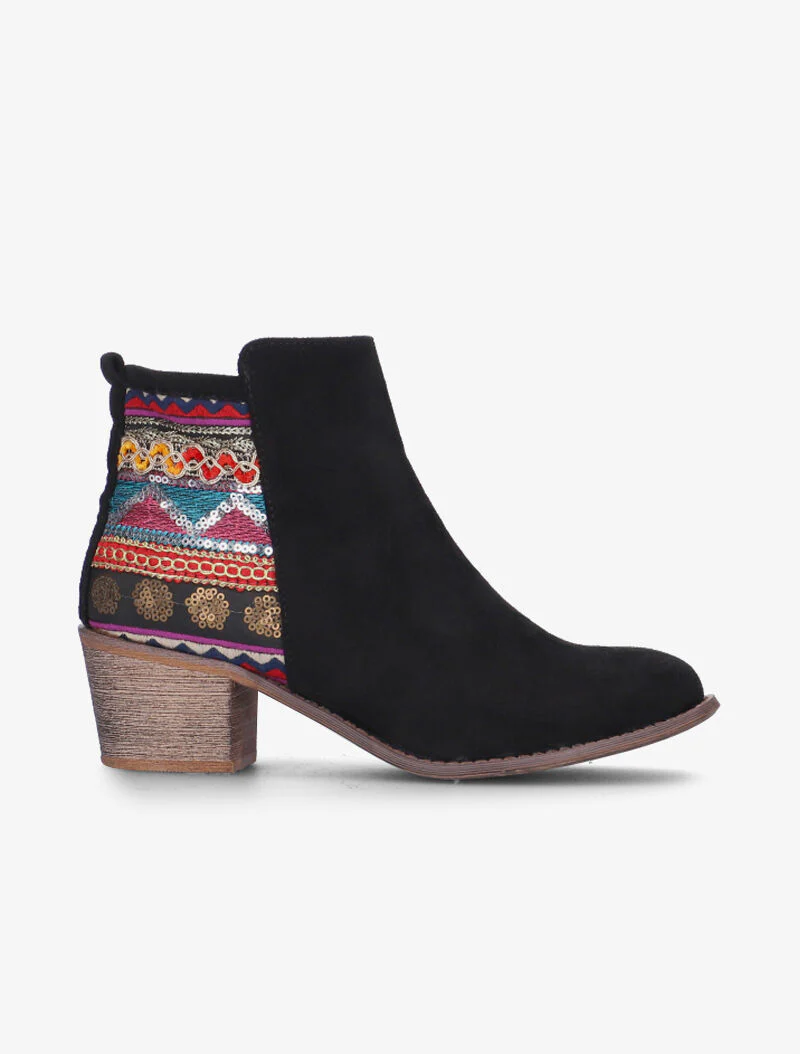 Bottines brodées style bohème - noir