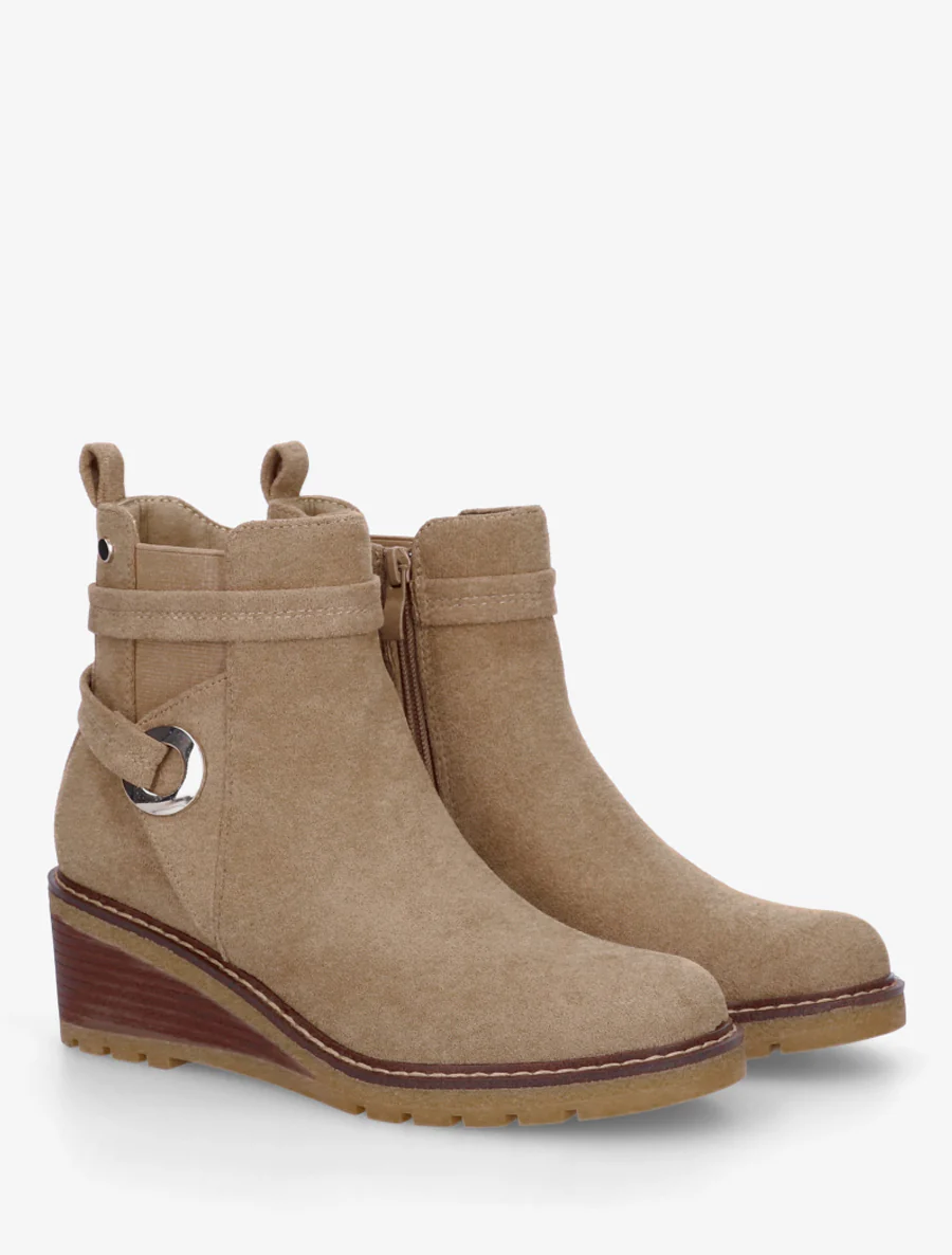 Bottines compensées en suédine - Taupe - Image 4