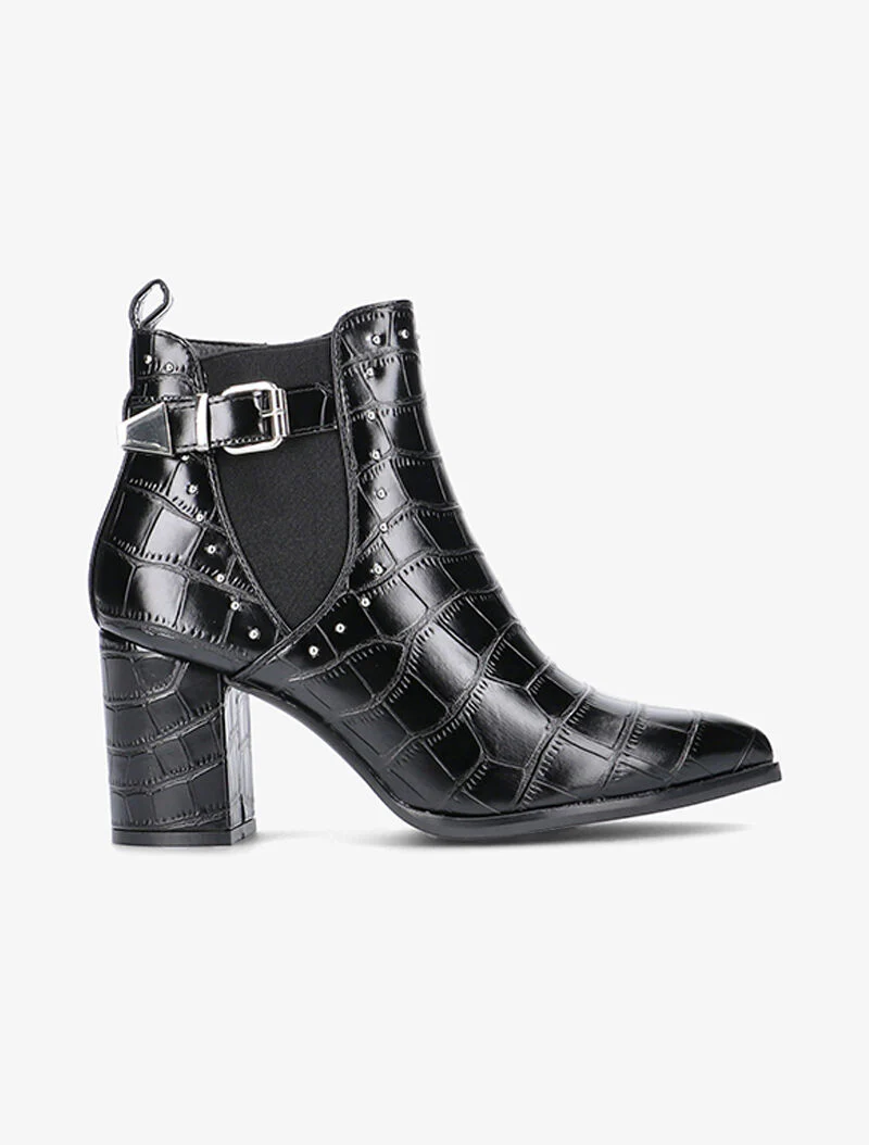 Bottines croco à bouts pointus - noir - Image 2